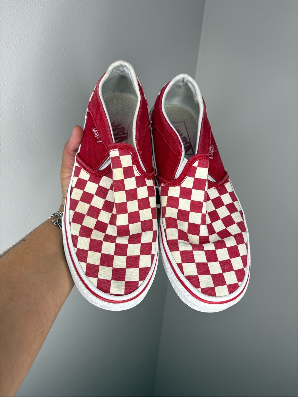 Vans Slip-On Checkerboard Sneakers - Red and White